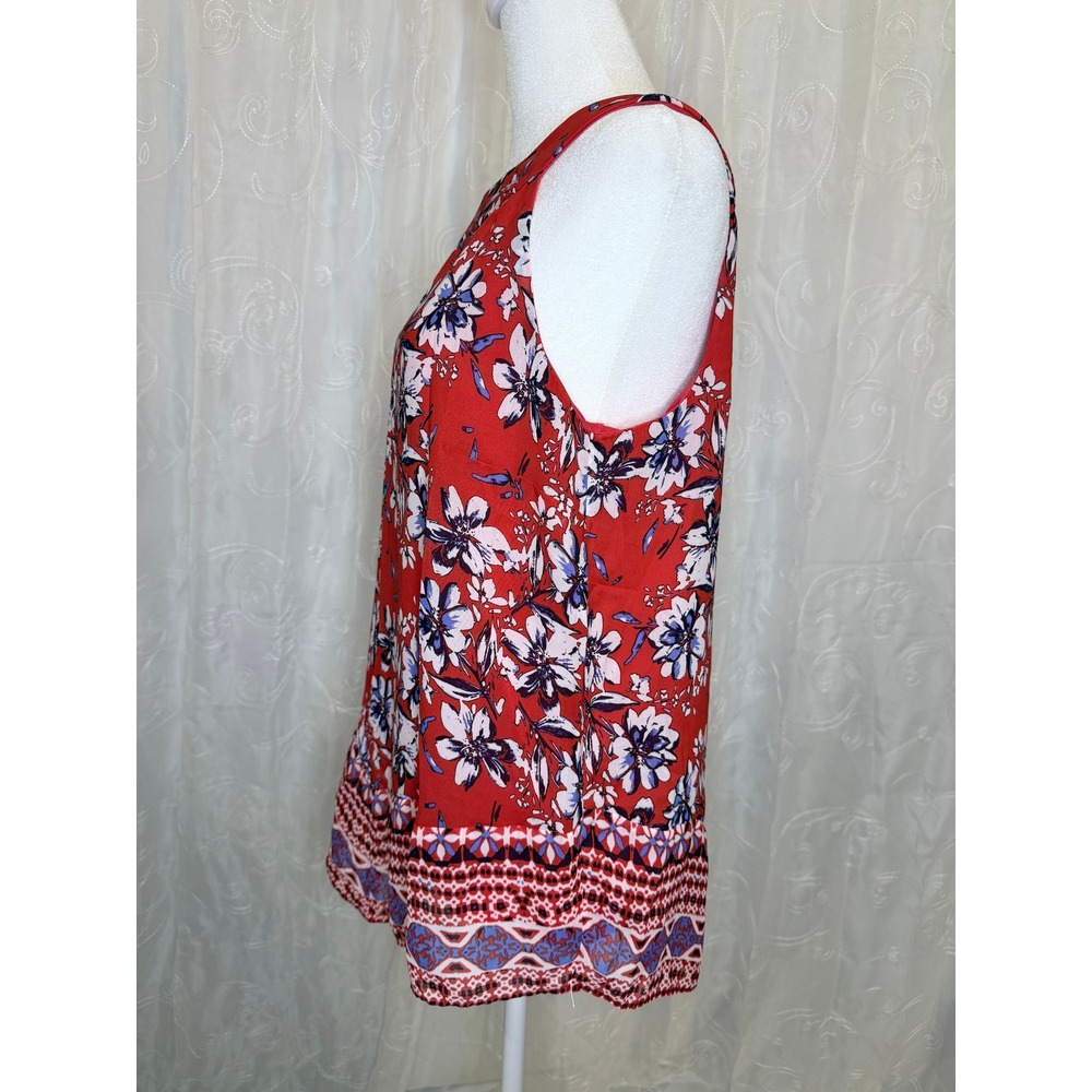 Alyx Red Floral Sleeveless Blouse Size Medium Lined Boho Keyhole Back - Picture 2 of 9